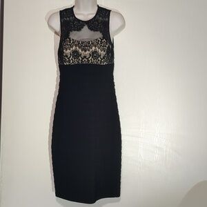 Betsy & Adam Black Lace over Nude cocktail  midi Dress   size 4